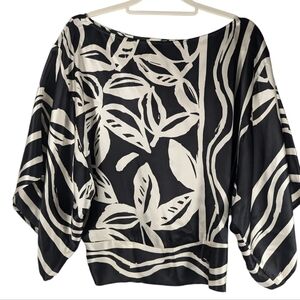 Vintage Cache Silk Glam Bat Wing Sleeve Whimsical Smocked Top Chic Blouse Size S